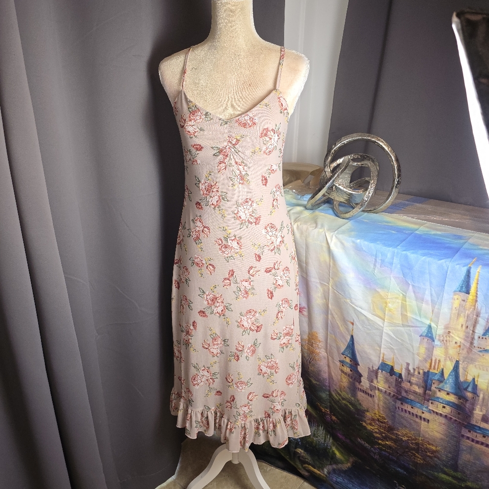 No Comment Sleeveless Floral Midi Dress Juniors M Nude Pink Boho Feminine Casual